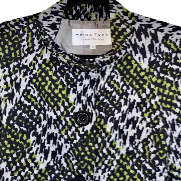 Trina Turk Stylish Cropped Jacket Trending Patchwork Pattern 3/4 Sleeves Sz 4 - Picture 7 of 11
